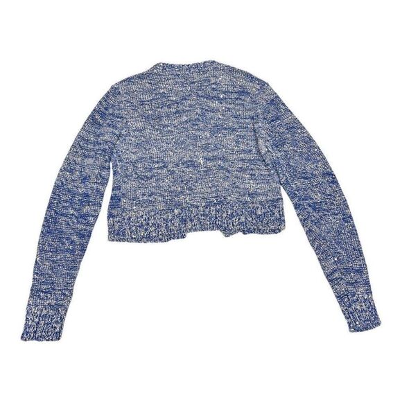 Axara Paris Women’s XS Sequin Crop Sweater Blue Gold Long Sleeve Bright Spring‎ - Picture 7 of 13